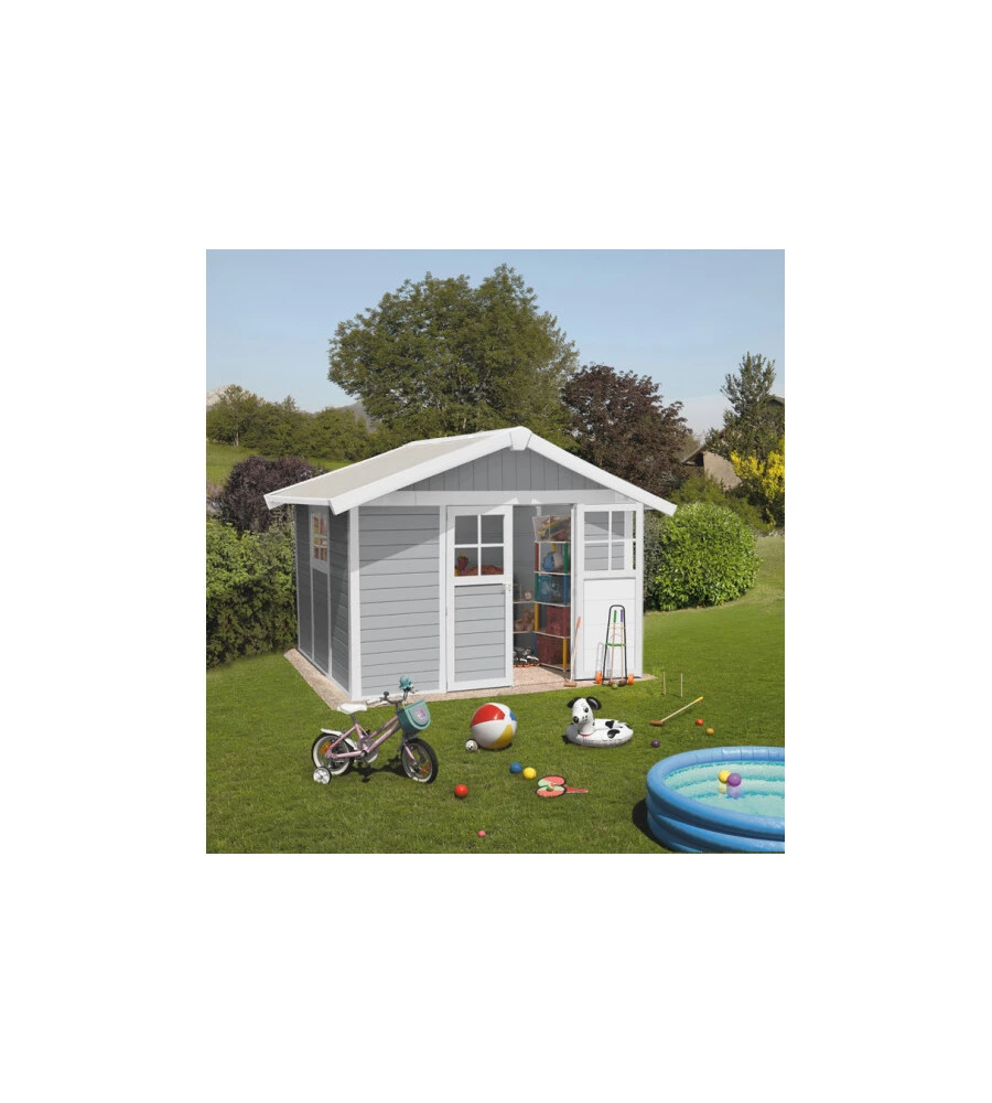 Casetta da giardino in pvc grosfillex "deco 5" grigio e bianco 295x261x236 cm - cod. 22905235